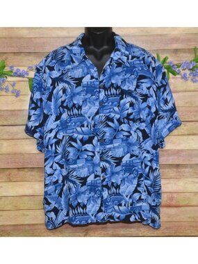 Panama Jack Mens Blue Button Up Hawaiian Classic Cars Shirt Size 3XL Beach Vacay
